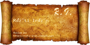 Réti Irén névjegykártya